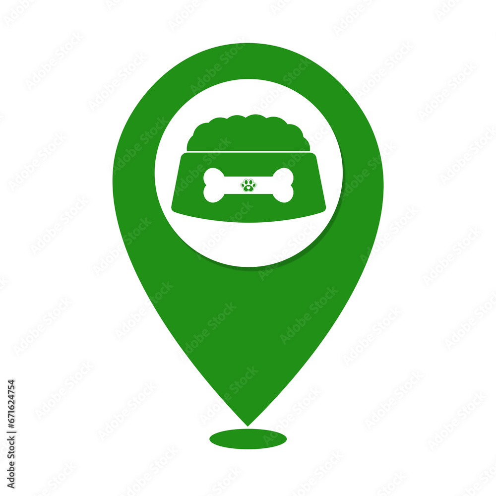 green dog food bowl and bone location icon green dog food bowl and bone location icon