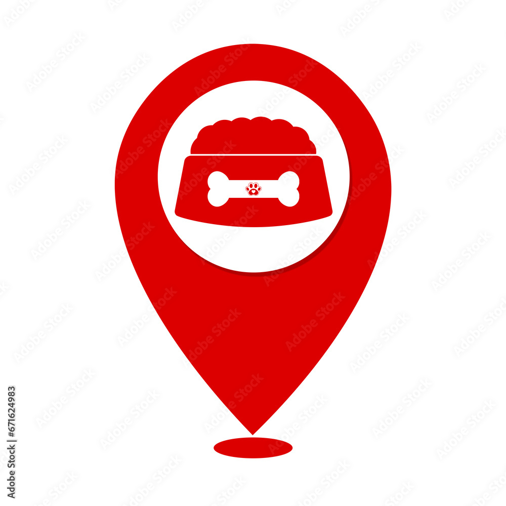 red dog food bowl and bone location icon red dog food bowl and bone location icon