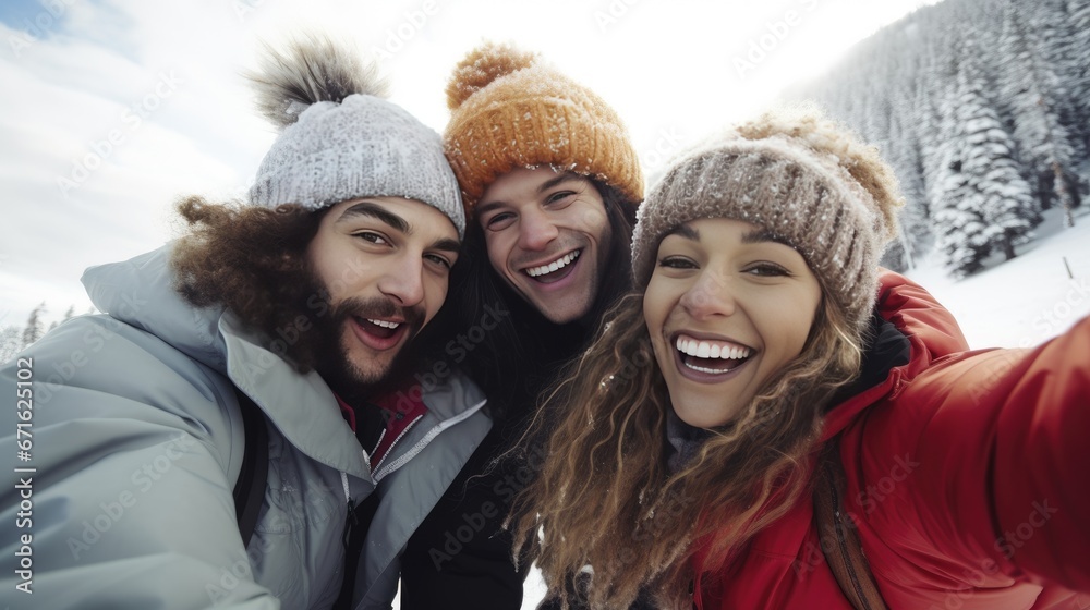 Group of friends is having fun during the winter Group of friends is having fun during the winter
