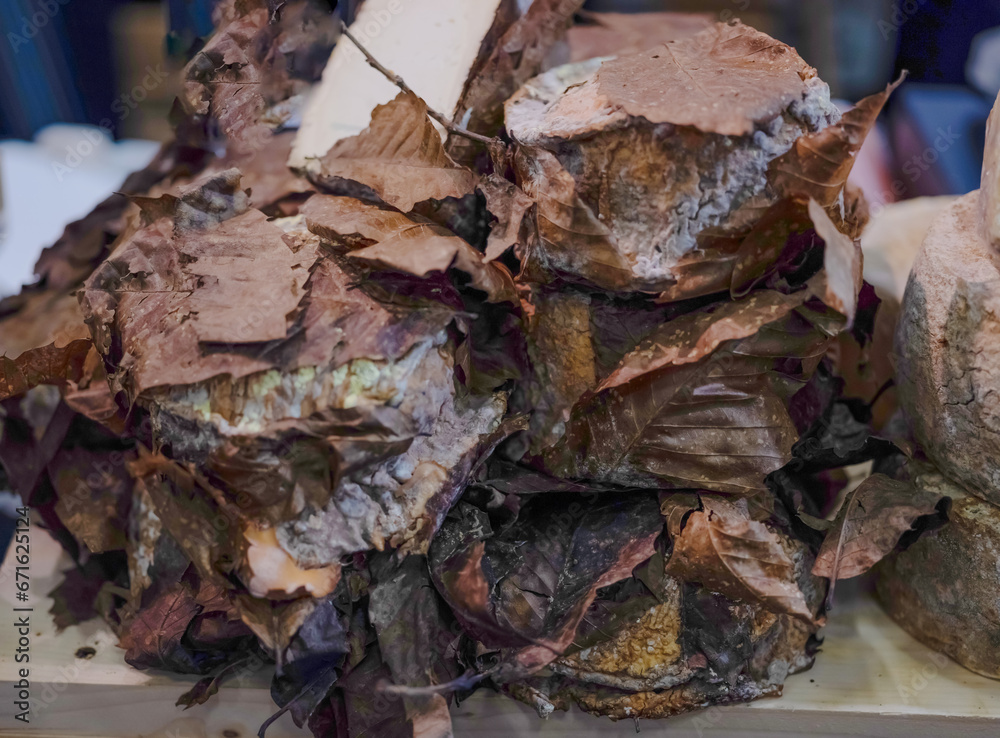 traditional Italian cheese in chestnut leaves