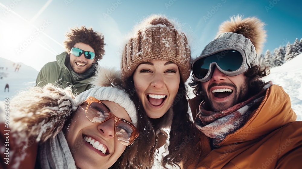 Group of friends is having fun during the winter Group of friends is having fun during the winter