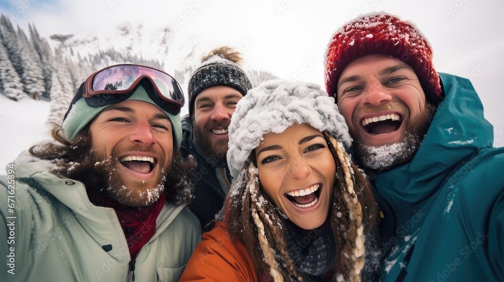 Group of friends is having fun during the winter Group of friends is having fun during the winter