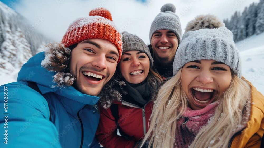 Group of friends is having fun during the winter