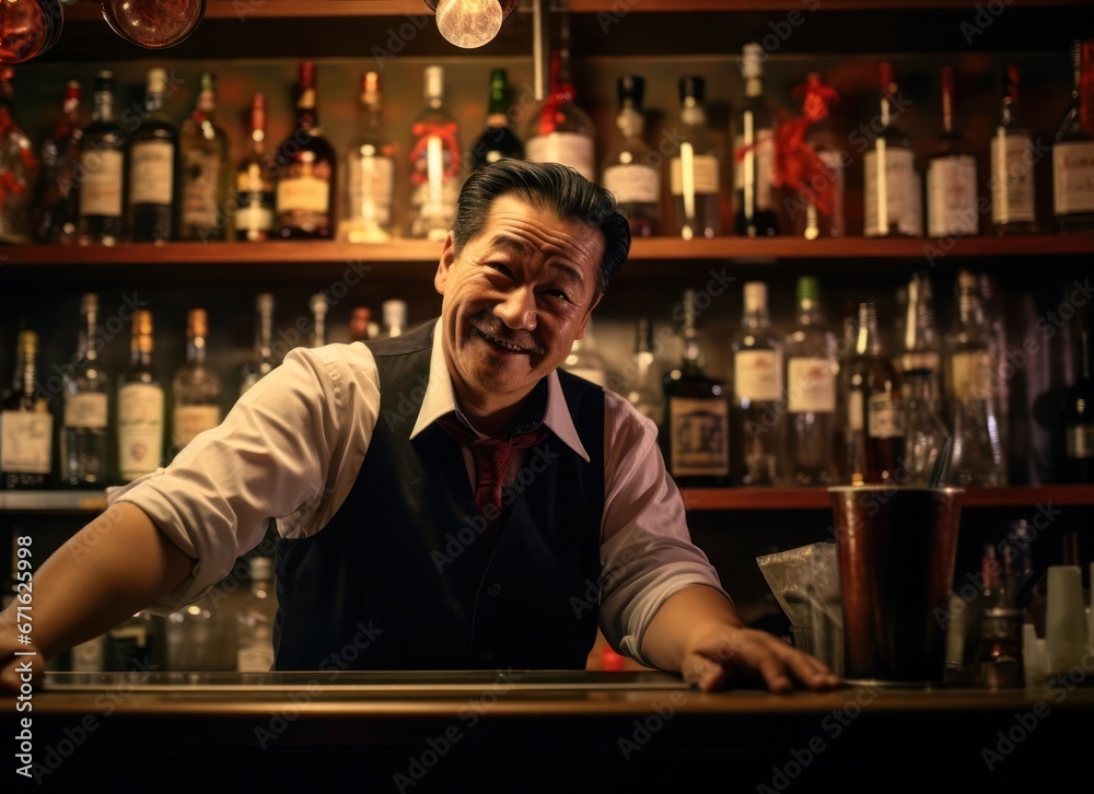 Asian Male Bartender Industry Attractive Setting Generative AI