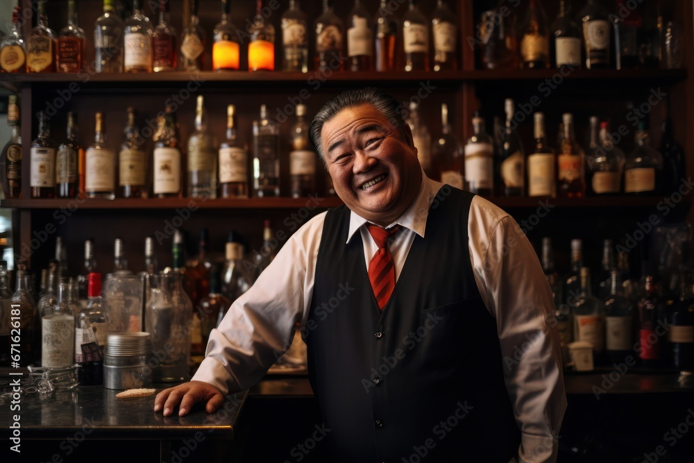 Asian Man Bartender Job Professional Background Generative AI