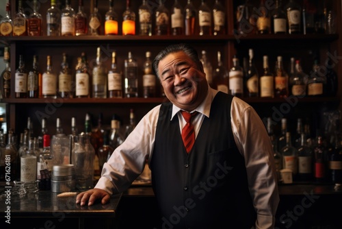 Asian Man Bartender Job Professional Background Generative AI