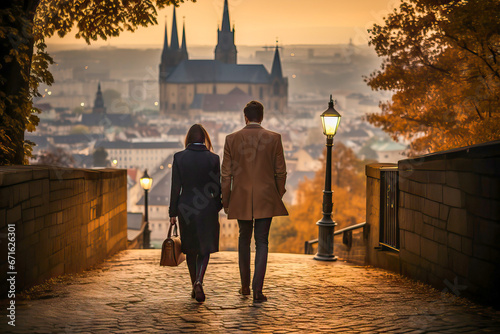 Loving couple walking hand ...