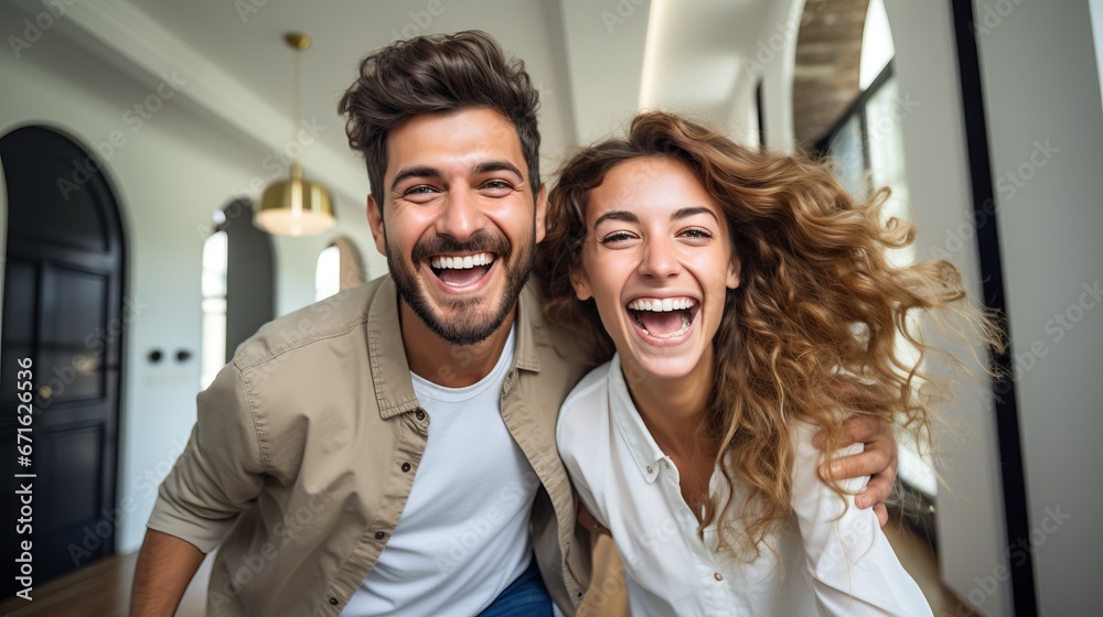 Fototapeta premium Happy couple starting a life together, generative ai