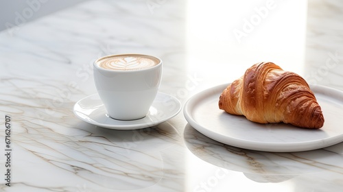 Elegant Breakfast with Coffee and Croissant