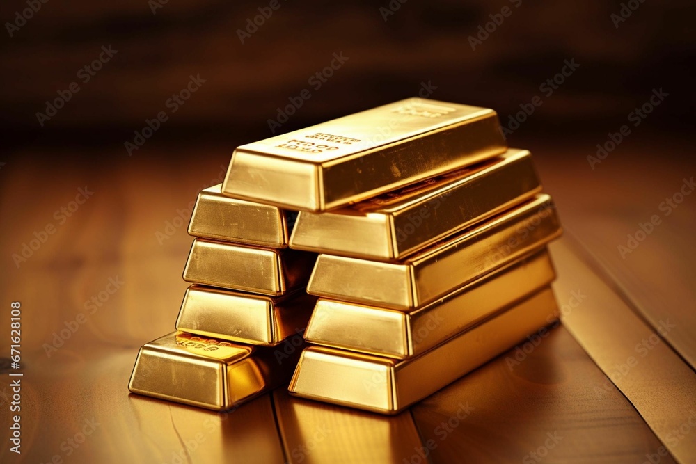 AI generated illustration of a stack of gold bars AI generated illustration of a stack of gold bars