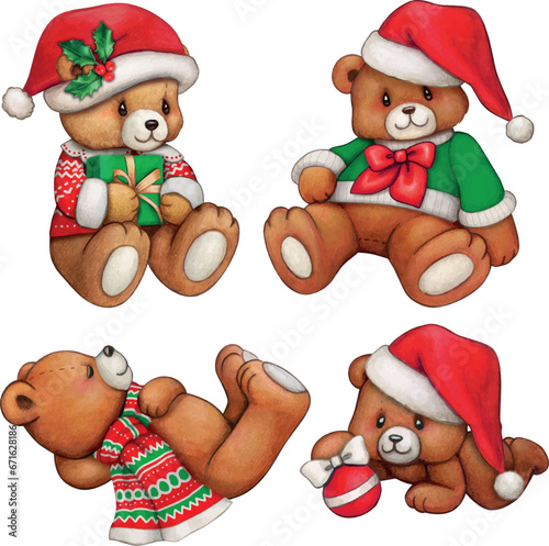 watercolor cute teddy bears hand drawn