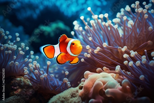 Amphiprion ocellaris clown fish and anemone in the sea