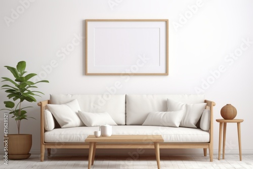 Blank picture frame mockup on a wall. Square orientation. Artwork template in interior design © Werckmeister