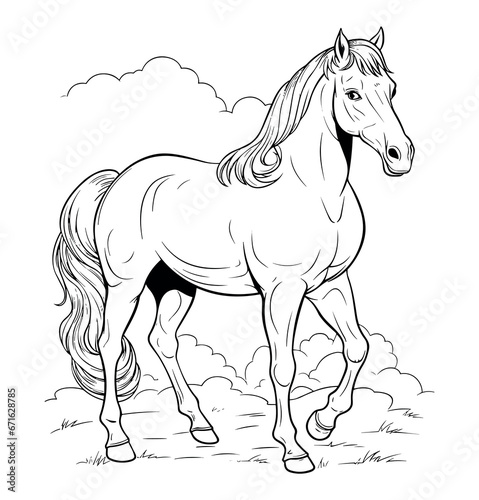Obraz na plátně Horse illustration coloring page - Coloring book