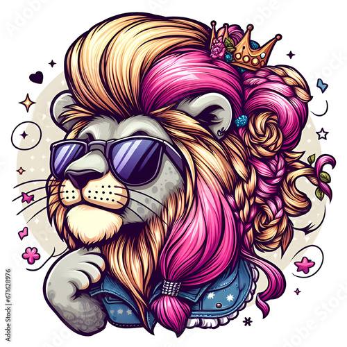 Fashionable and stylish lion with colorful hair