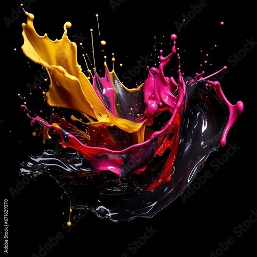 Colorful splashes of colors on a black background. Generative AI