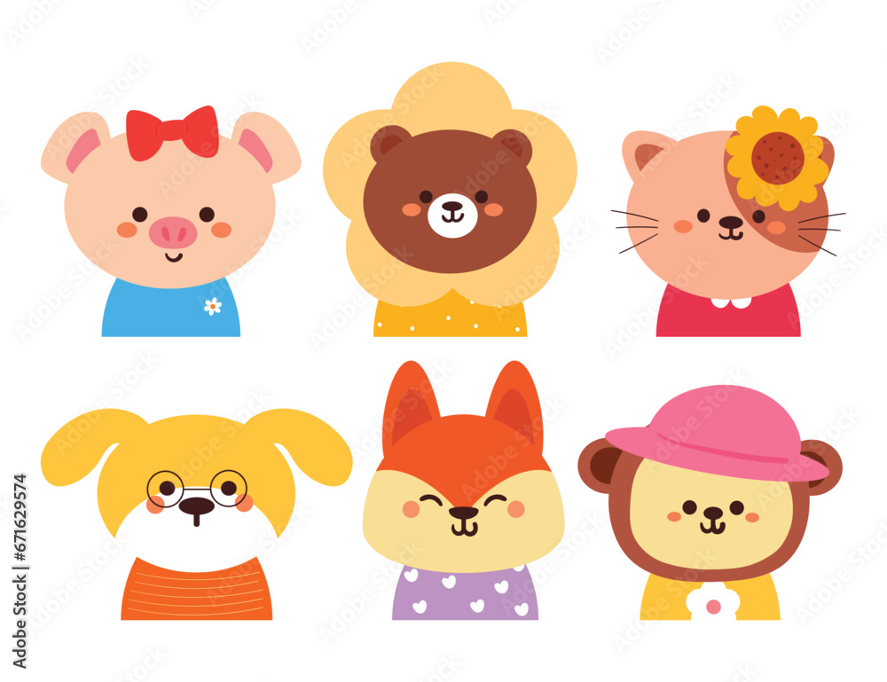 set of hand drawing cartoon animals sticker set. cute animal drawing for sticker, icon set of hand drawing cartoon animals sticker set. cute animal drawing for sticker, icon