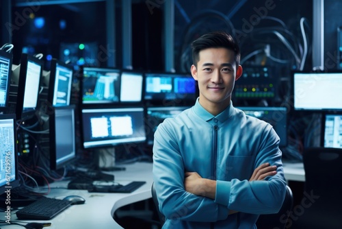 Asian Man Computer Programmer Job Attractive Environment Generative AI