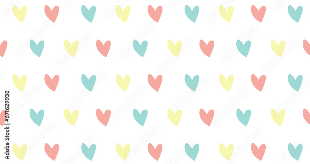 Seamless pattern. Multicolored hearts. Pattern for fabric, wrapping paper.
