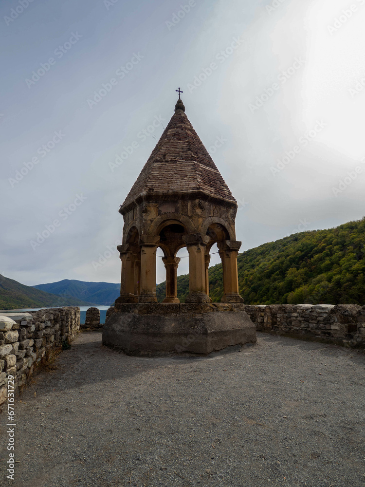 Obraz premium Ananuri Fortress castle complex with mountain in Georgia.