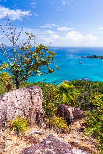 Coastal landscape with rocks and small trees  Seychelles