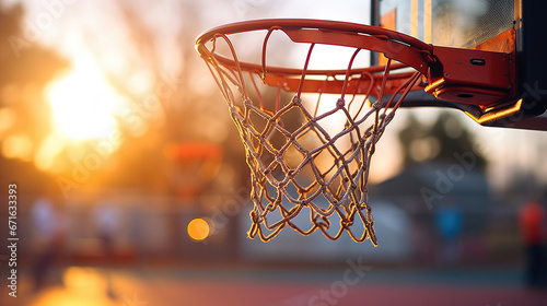 Hoops Up Close with sunset: Detailed View of a Basketball Net © Milica