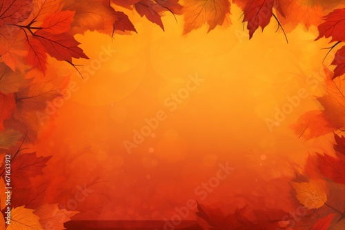 Seasonal background featuring autumn leaves on a burnt orange backdrop with a festive banner for text. Generative AI