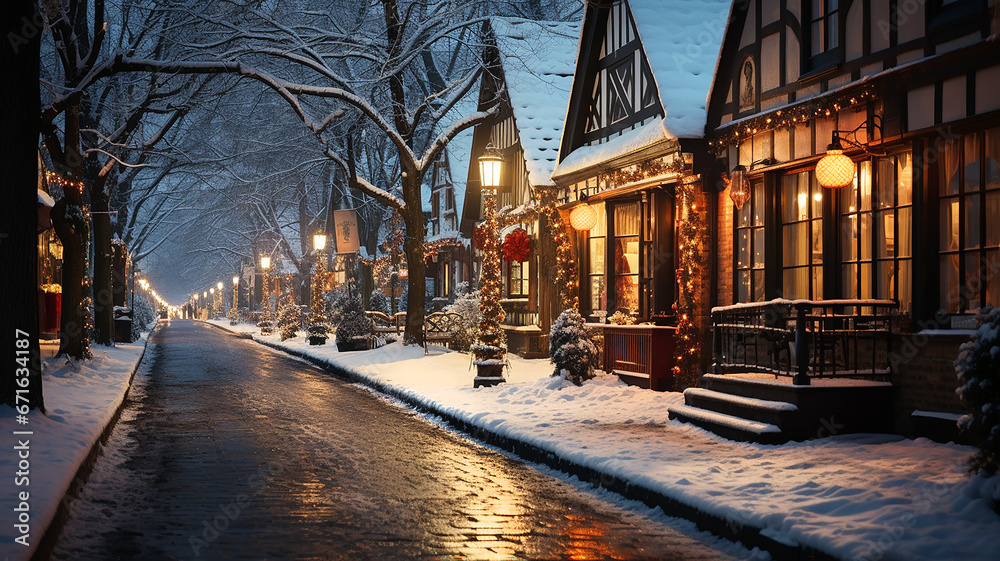 Weihnachten Neujahr Straße Häuser Winter Landschaft Schnee generative AI Weihnachten Neujahr Straße Häuser Winter Landschaft Schnee generative AI