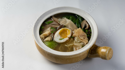 Wan Tan Soup with egg, shrimp, homemade wan tan , korean cuisine,