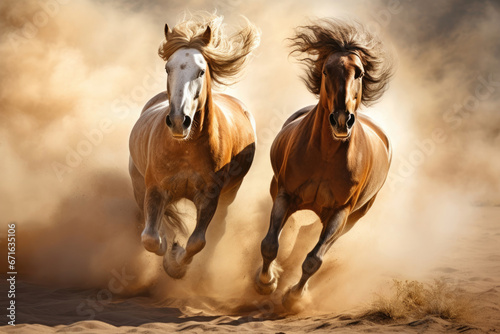 Horses gallop in the wild