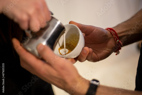 A barista Making coffee and cappuccino