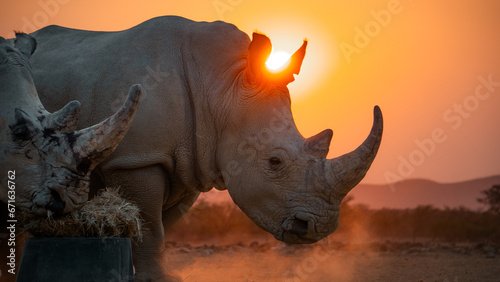 Fotografia rhino at sunset