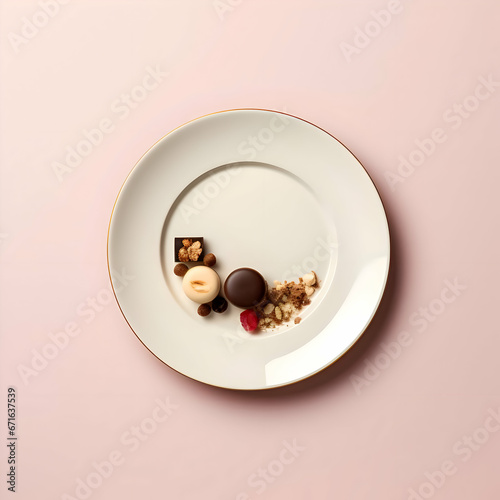 Top view of a plate with sweets minimalism. High-resolution