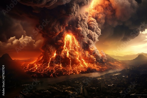 frightening volcanic outbreak. Generative AI photo