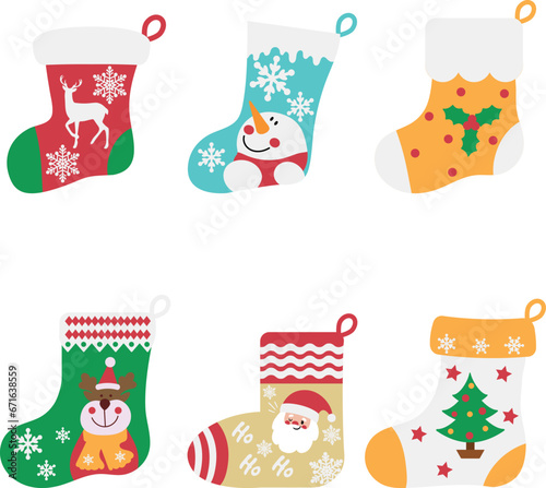 Set of Christmas holiday socks. Isolated on white background.