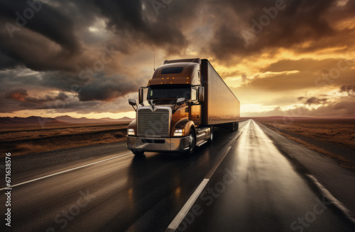 Semi Truck on Rural Highway created with Generative AI Technology, ai, generative © Wildcat93