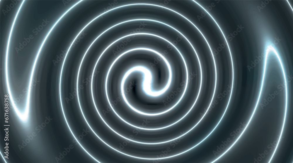 Neon background with spiral of gray blue light Neon background with spiral of gray blue light