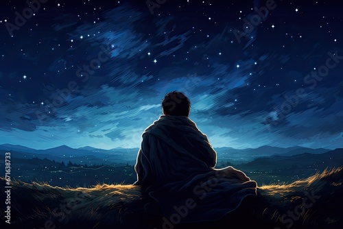 A stargazer lying on a blanket under a starry sky, showcasing the serene and awe-inspiring experience of observing stars