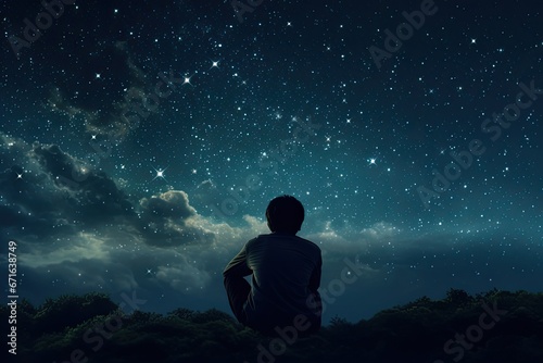 A person with a telescope observing the night sky filled with stars, symbolizing the act of stargazing