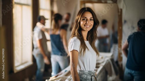 Woman Leading a Dedicated Team in the Renovation and Remodeling of a House with Care and Precision