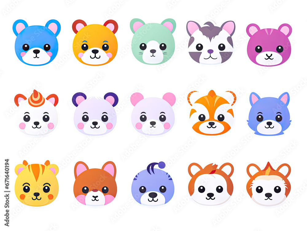 Set of fun stickers of various kawaii kittens and pets for decoration of all kinds on a transparent background. Set of fun stickers of various kawaii kittens and pets for decoration of all kinds on a transparent background.