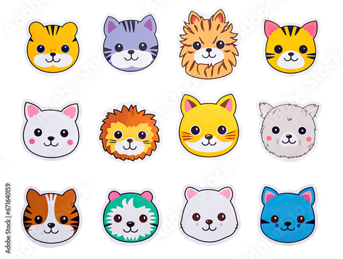 Set of fun kawaii kitten stickers for decoration of all kinds on a transparent background.
