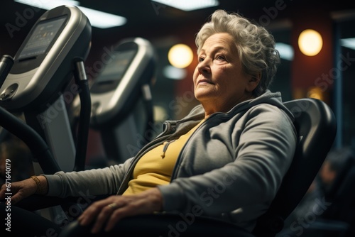 Fat elder woman exercising in gym © sirisakboakaew