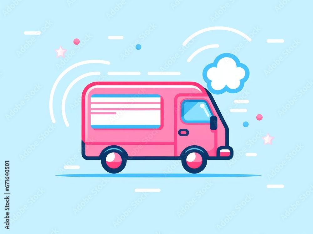 Depicting efficient logistics, a vibrant delivery truck poised for transportation of goods and services. Depicting efficient logistics, a vibrant delivery truck poised for transportation of goods and services.