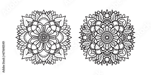 Set of circular pattern in form of mandala with flower for Henna, Mehndi, tattoo, decoration. Decorative ornament in ethnic oriental style