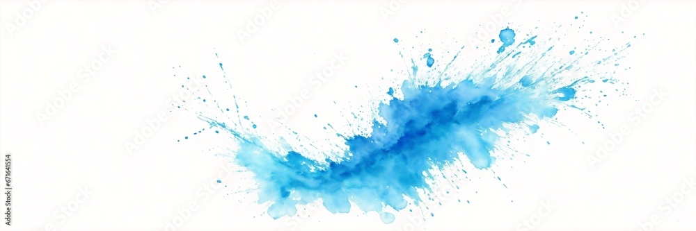 Watercolor painting of blue splash. Blue splash on a white background in watercolor style. Abstract banner with blue splash.