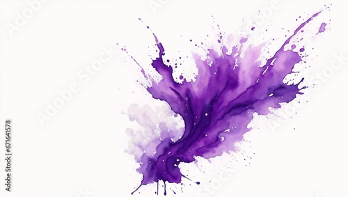 Watercolor painting of ink splashes. Purple splash on a white background in watercolor style.