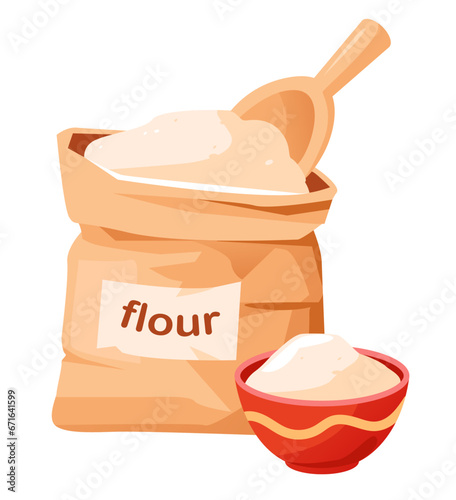 A flour bag isolated on a white background. Cartoon vector illustration