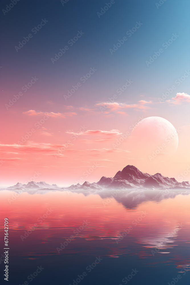 beautiful sunrise with a mountain reflection