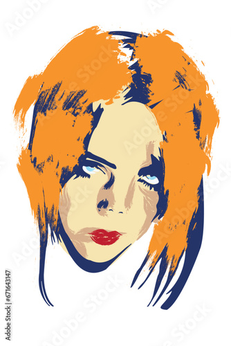 Woman facial features with brush strokes. Vector illustration for design